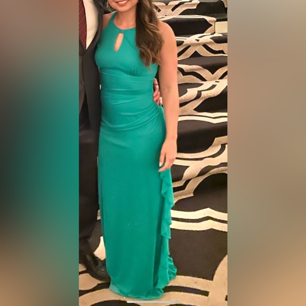 TEAL Betsy and Adam Ruched Halter Gown